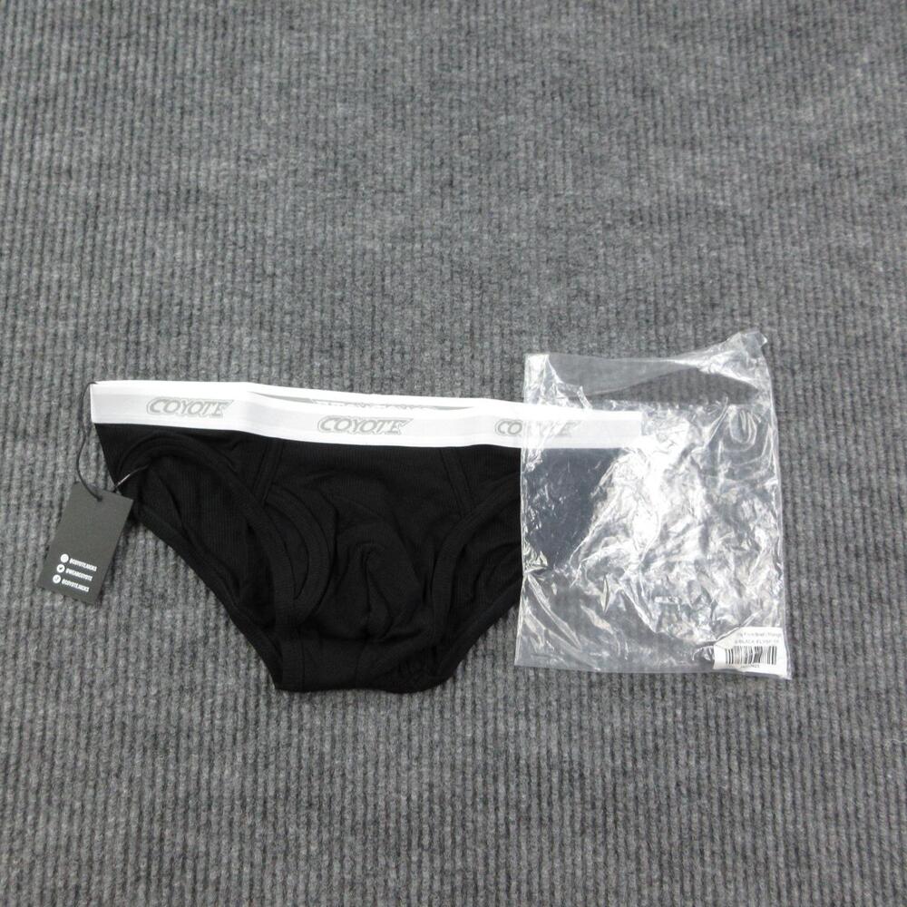 Coyote Briefs Mens S Black Cotton Rib Fly Front Tagless Jersey Stretch NWT
